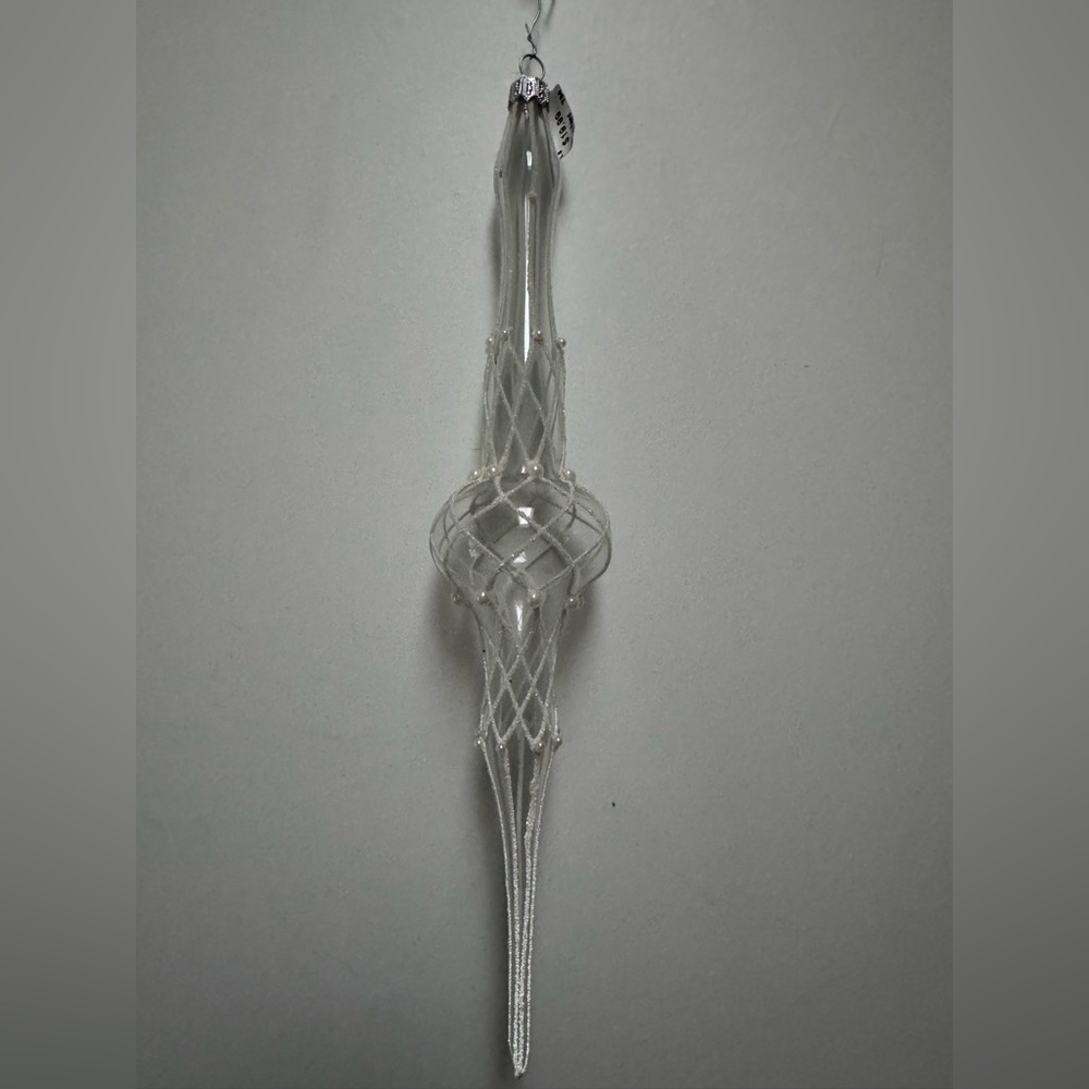 Handblown Glass Ornaments Clear Swirl Finial (NWT)